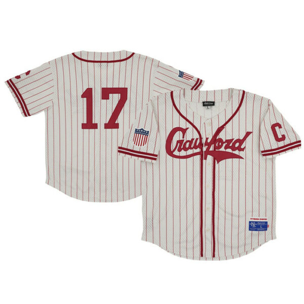 Men's Pittsburgh Crawfords #17 Rings & Crwns Cream Mesh Button-Down Replica Jersey