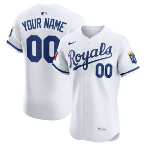 Men's Kansas City Royals Nike White Home Elite Sponsor Patch Custom Jersey