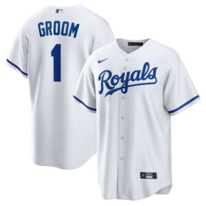Men's Kansas City Royals Nike White #1 Groom Home Replica Jersey