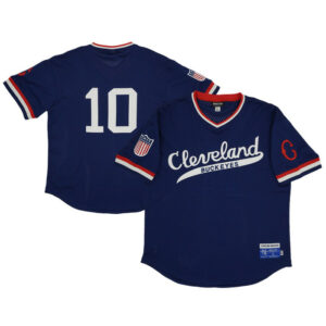 Men's Cleveland Buckeyes #10 Rings & Crwns Navy Mesh Replica V-Neck Jersey