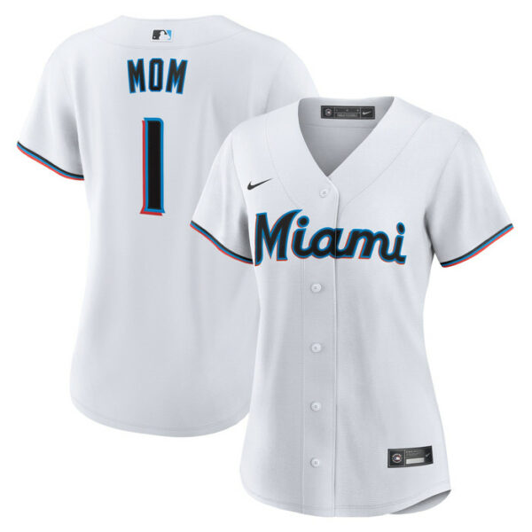 Women's Miami Marlins Nike White #1 Mom Home Replica Jersey