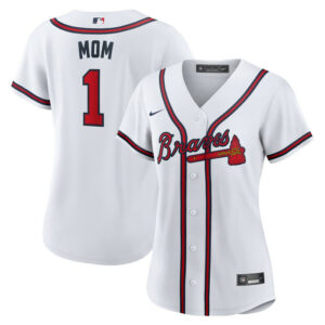 Women's Atlanta Braves Nike White #1 Mom Home Replica Jersey