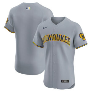 Men's Milwaukee Brewers Nike Gray Road Vapor Premier Elite Patch Jersey
