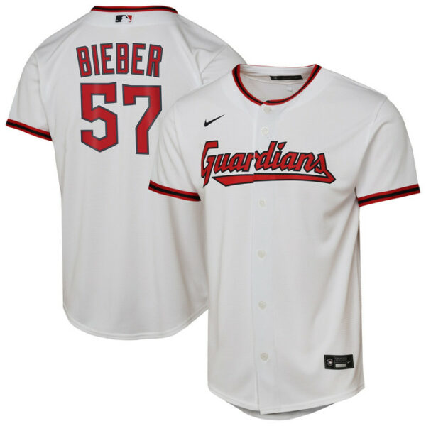 Youth Cleveland Guardians Shane Bieber Nike White Home Replica Player Jersey