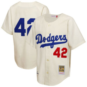 Youth Brooklyn Dodgers Jackie Robinson Mitchell & Ness Cream 1955 Jersey