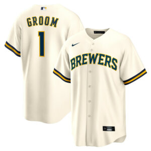 Men's Milwaukee Brewers Nike White #1 Groom Home Replica Jersey