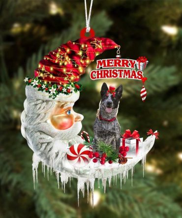 Blue Heeler On The Moon Merry Christmas Hanging Ornament, Christmas Gift, Christmas Tree Decorations, Christmas Ornament 2023