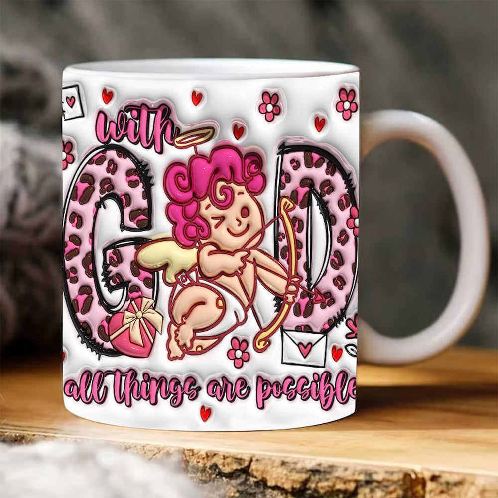 Christian 3D Mug, With God All Things Are Possible Inflated Mug, Bible Verse Inflated Mug, 3D Jesus Mug, Religious 3D Mug