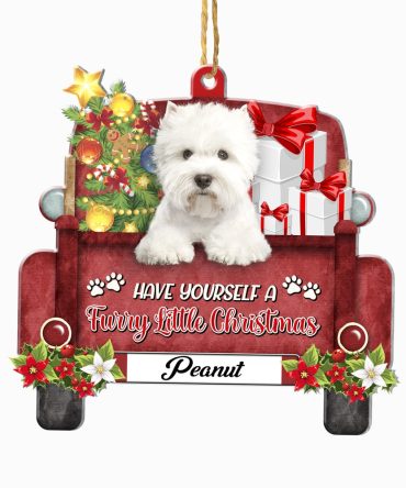Christmas Dog Ornament, Personalized West Highland White Terrier Red Truck Christmas Ornament, New Dog Christmas Ornament