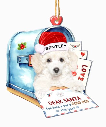 Christmas Dog Ornament, Personalized White Poodle In Mailbox Christmas Ornament, New Dog Christmas Ornament