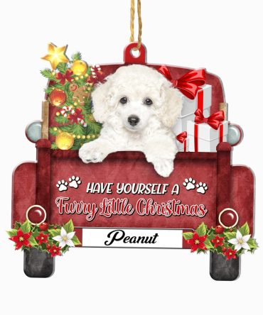 Christmas Dog Ornament, Personalized White Poodle Red Truck Christmas Ornament, New Dog Christmas Ornament