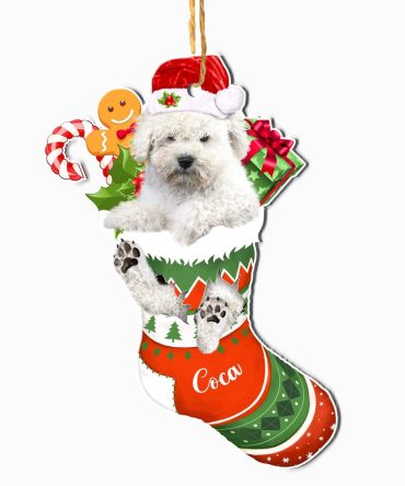 Christmas Dog Ornament, Personalized White Puli In Christmas Stocking Ornament, New Dog Christmas Ornament