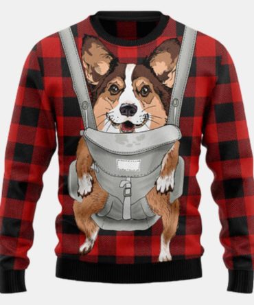 Front Carrier Dog Pembroke Welsh Corgi Ugly Sweater - Christmas sweater gift