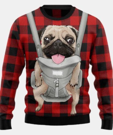 Front Carrier Dog Pug Ugly Sweater - Christmas sweater gift