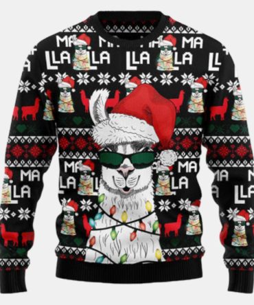 Funny Llama Christmas Light Ugly Sweater - Christmas sweater gift