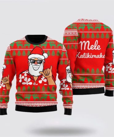 Hawaii Santa Claus Funny Ugly Christmas Sweater, Best Gift For Holiday, Christmas Crewneck Sweater, Christmas Winter Fashion
