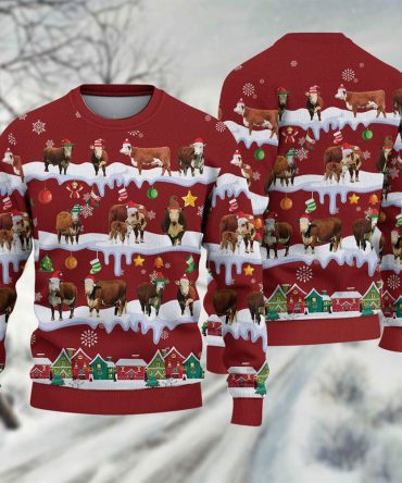 Hereford Ugly Christmas Sweater, Sweater Gifts For Pet Loves, Farmers Sweater