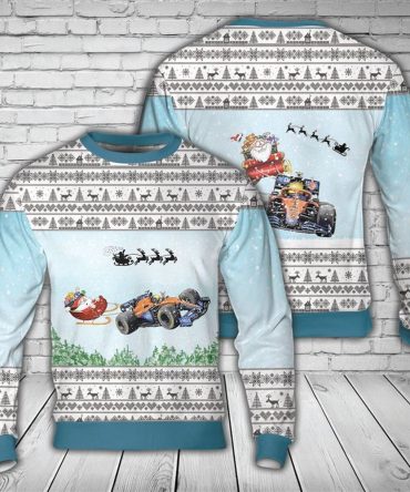 Lando Norris McLaren Santa Formula Motor Racing Ugly Christmas Sweater, Best Gift For Holiday, Christmas Crewneck Sweater, Christmas Winter Fashion