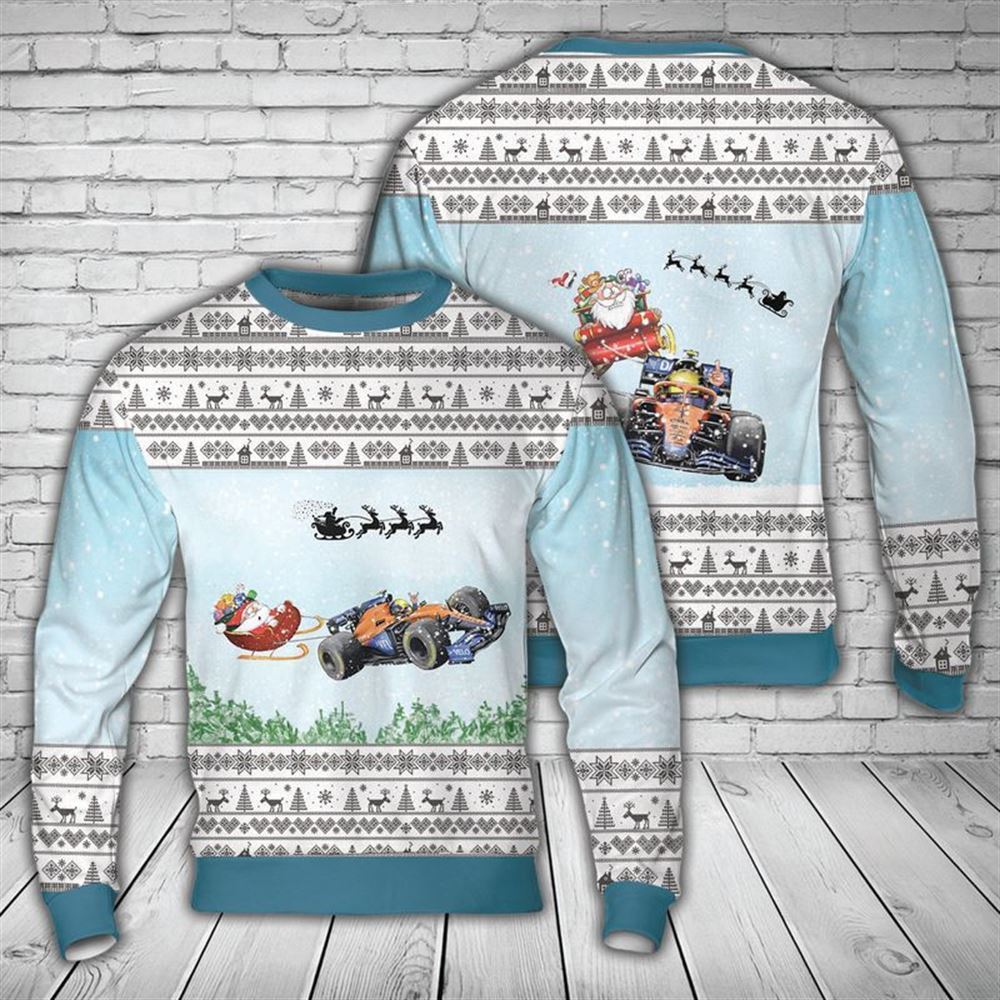 Lando Norris McLaren Santa Formula Motor Racing Ugly Christmas Sweater, Best Gift For Holiday, Christmas Crewneck Sweater, Christmas Winter Fashion