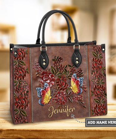 Personalized Butterfly Gorgeous Flower Leather Bag, Women's Pu Leather Bag, Best Mother's Day Gifts