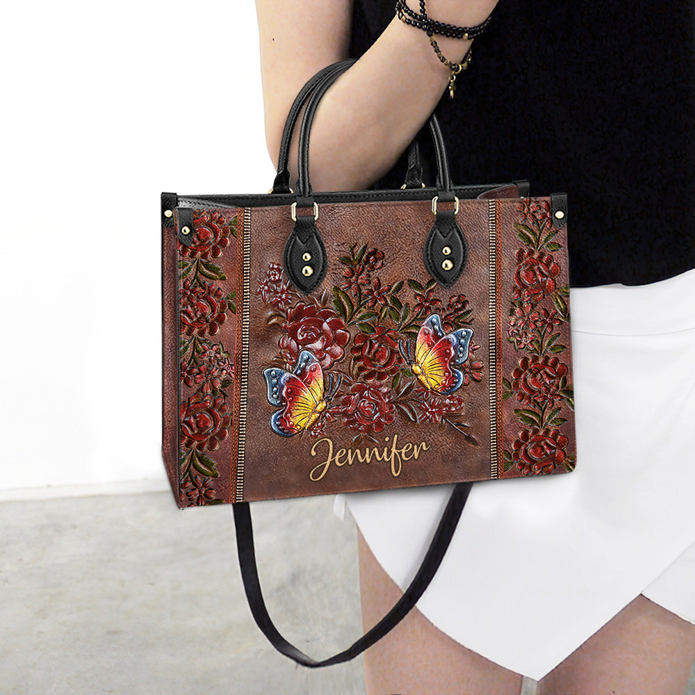 Personalized Butterfly Gorgeous Flower Leather Bag, Women's Pu Leather Bag, Best Mother's Day Gifts - Image 3