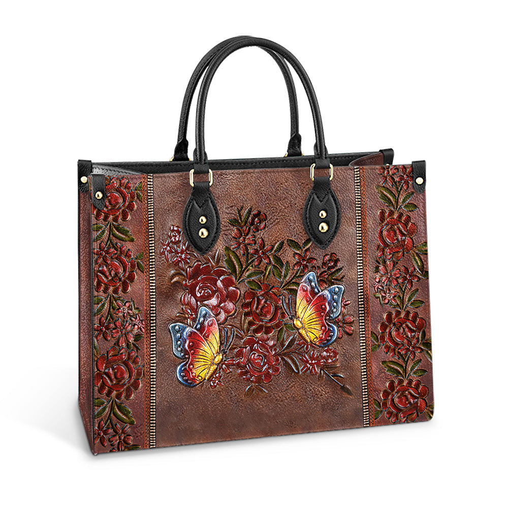 Personalized Butterfly Gorgeous Flower Leather Bag, Women's Pu Leather Bag, Best Mother's Day Gifts - Image 5