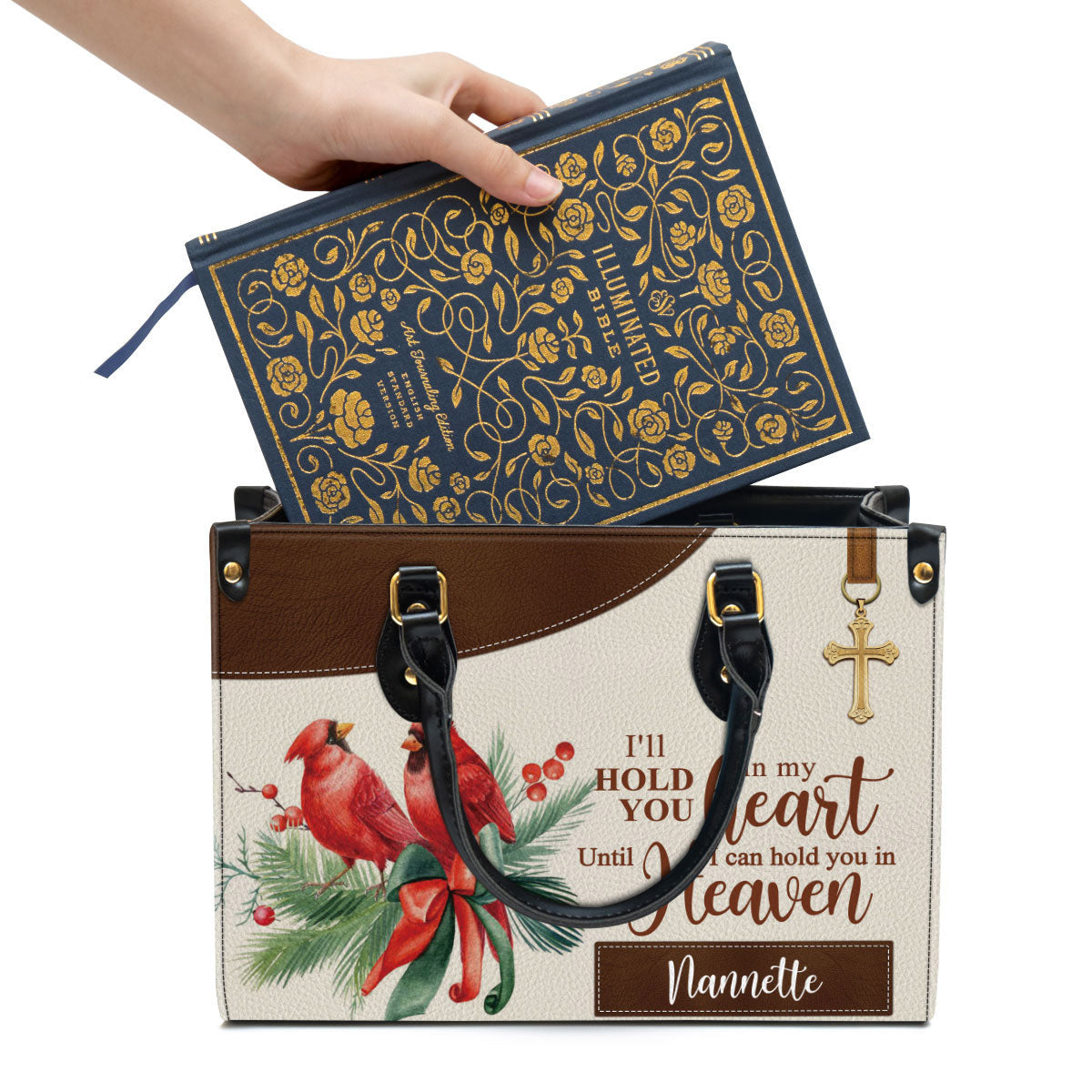 Personalized Cardinal Bird Leather Handbag, I‘ll Hold You In My Heart Leather Bag, Gifts For Women Of God - Image 3