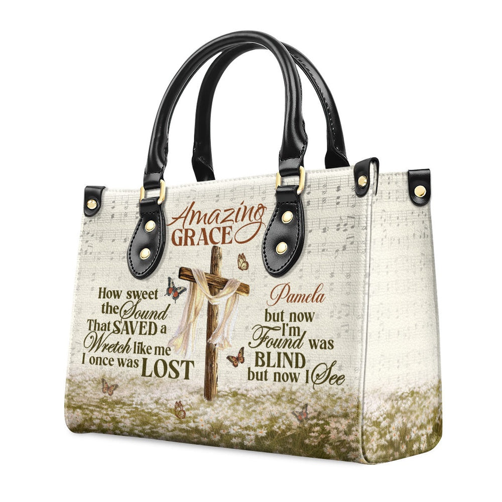 Personalized Christian Leather Bag, Amazing Grace I'm Found Was Blind But Now I See Leather Handbag, Faith Handbag - Image 2