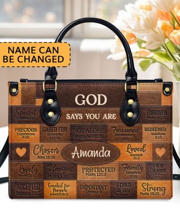 Personalized Christian Leather Bag, God Says I Am Leather Handbag Gift For Her, Faith Handbag