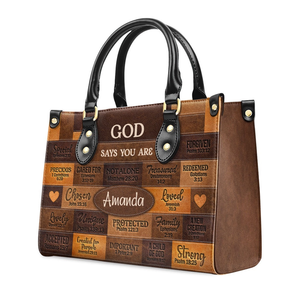 Personalized Christian Leather Bag, God Says I Am Leather Handbag Gift For Her, Faith Handbag - Image 2