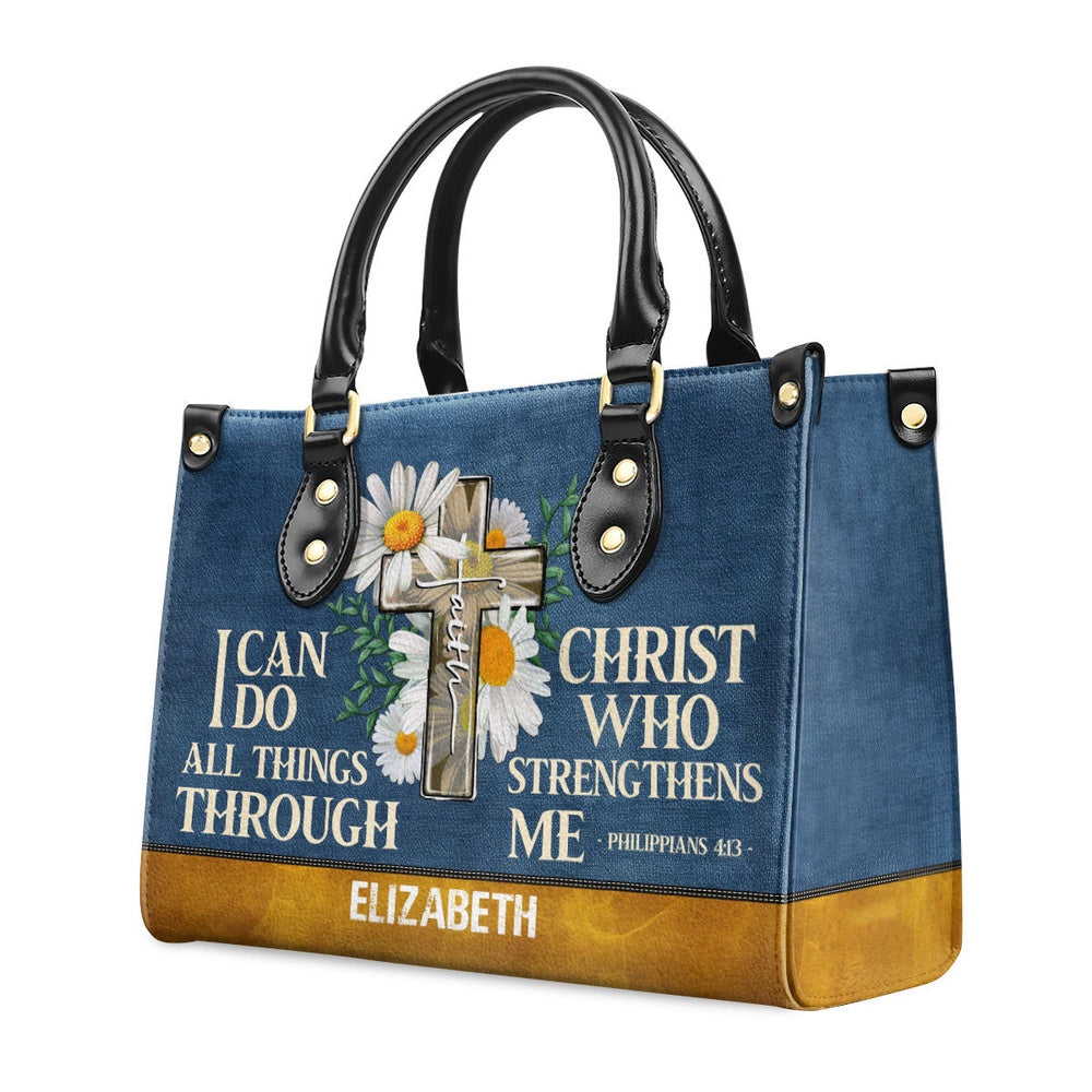 Personalized Christian Leather Bag, I Can Do All Things Through Me Leather Handbag, Faith Handbag - Image 2
