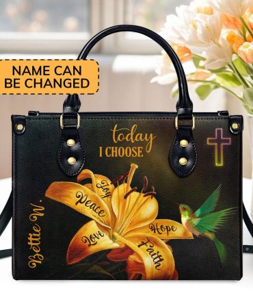 Personalized Christian Leather Bag, Today I Choose Joy - Beautiful Personalized Cross Leather Handbag, Faith Handbag