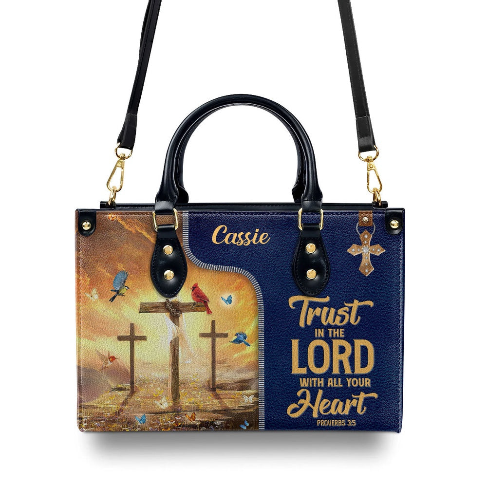 Personalized Christian Leather Bag, Trust In The Lord With All Your Heart - Awesome Personalized Leather Handbag, Faith Handbag - Image 3