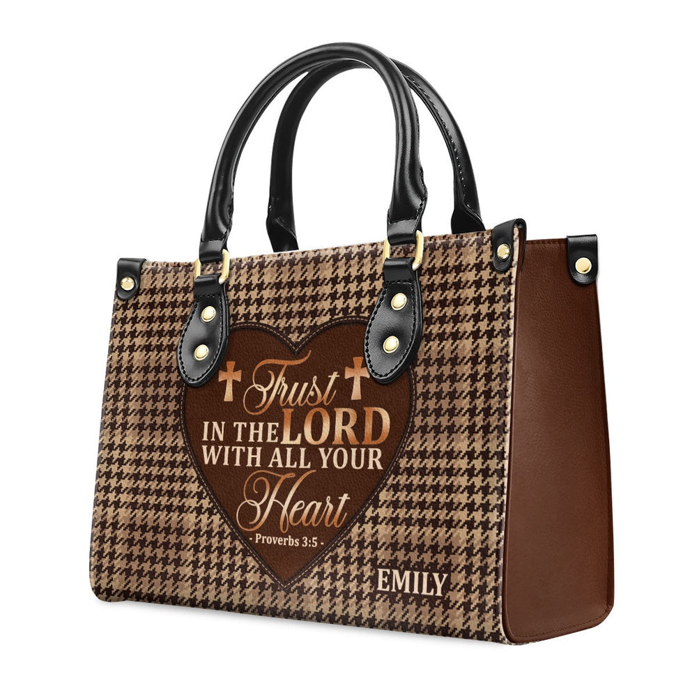 Personalized Christian Leather Bag, Trust In The Lord With All Your Heart Leather Handbag, Faith Handbag - Image 2