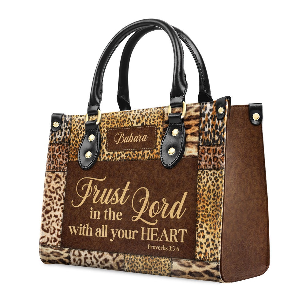 Personalized Christian Leather Bag, Trust In The Lord With All Your Heart Proverbs 35-6 Leather Handbag, Faith Handbag - Image 2