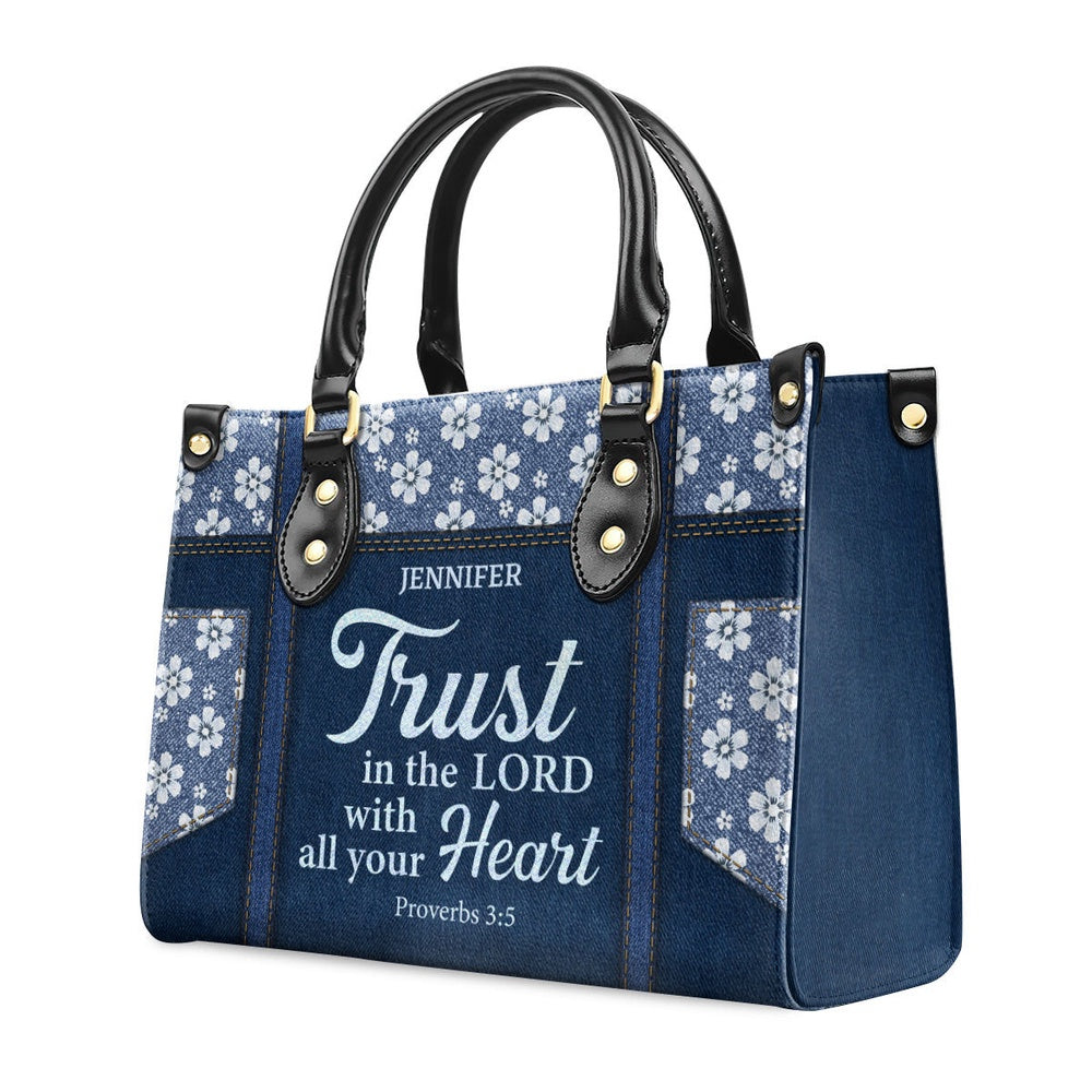 Personalized Christian Leather Bag, Trust In The Lord With All Your Heart Proverbs 3 5 Leather Handbag, Faith Handbag - Image 2