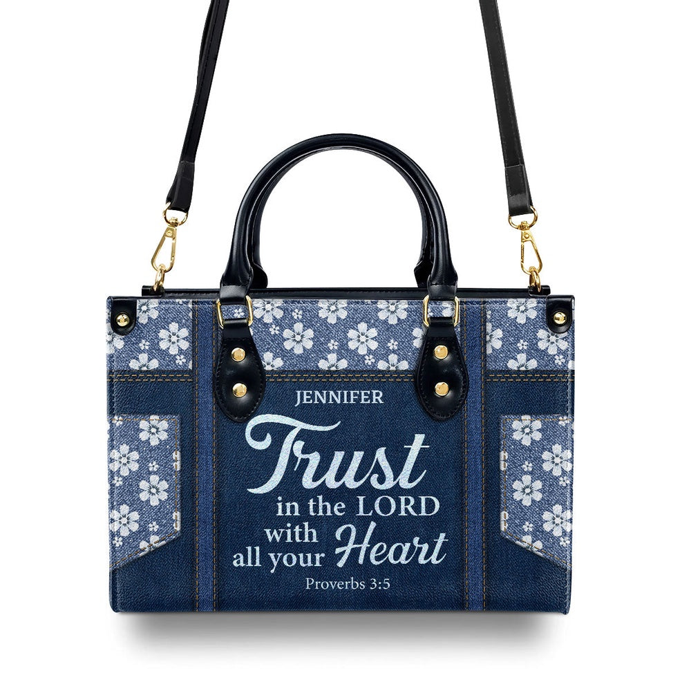 Personalized Christian Leather Bag, Trust In The Lord With All Your Heart Proverbs 3 5 Leather Handbag, Faith Handbag - Image 3