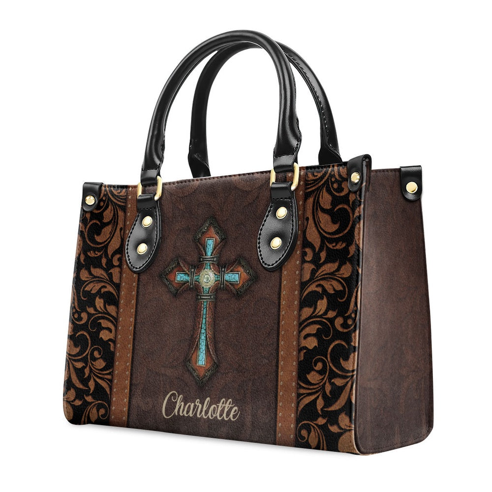 Personalized Christian Leather Bag, Unique Personalized Cross Leather Handbag, Faith Handbag - Image 2