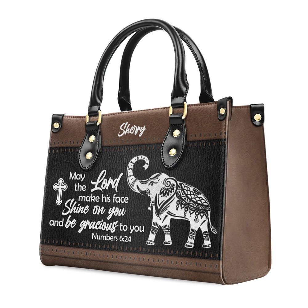 Personalized Christian Leather Bag, Unique Personalized Elephant Leather Handbag - May The Lord Make His Face Shine On Yo, Faith Handbag - Image 2