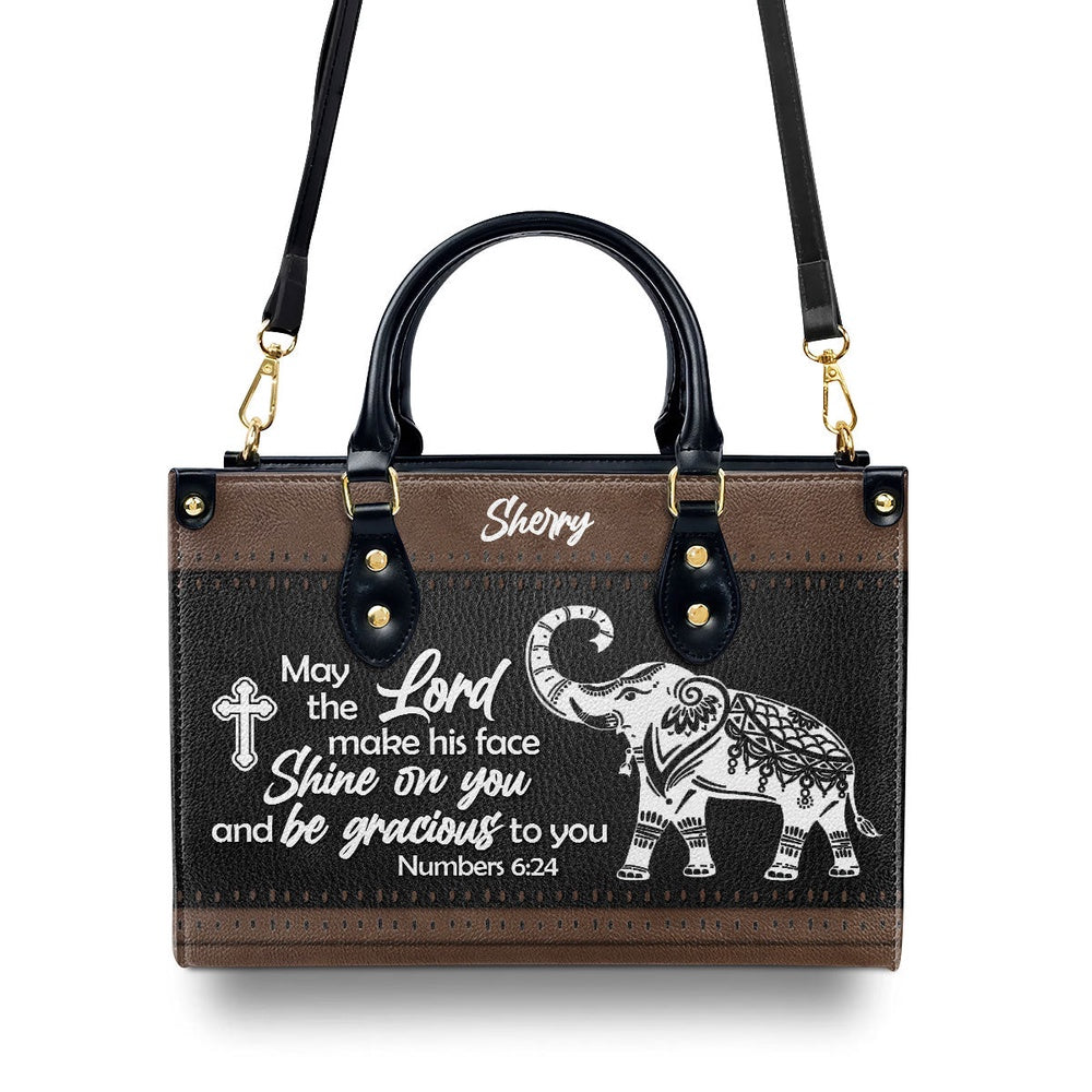 Personalized Christian Leather Bag, Unique Personalized Elephant Leather Handbag - May The Lord Make His Face Shine On Yo, Faith Handbag - Image 3