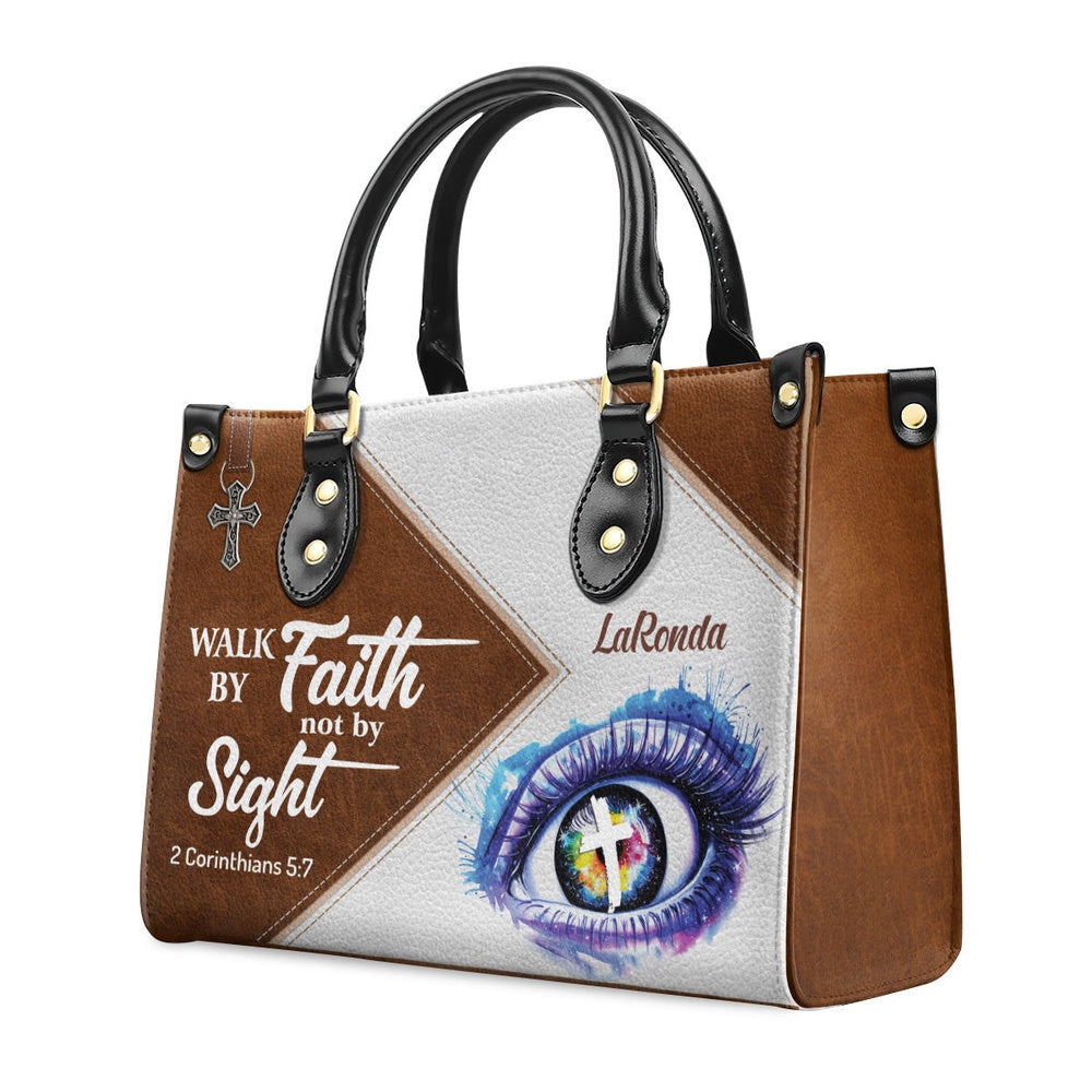 Personalized Christian Leather Bag, Walk By Faith, Not By Sight Leather Handbag, Faith Handbag - Image 2