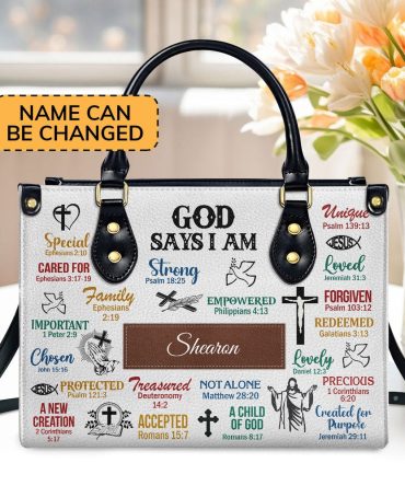 Personalized Christian Leather Bag, What God Says About You Leather Handbag, Scripture Gifts For Women Of God, Faith Handbag