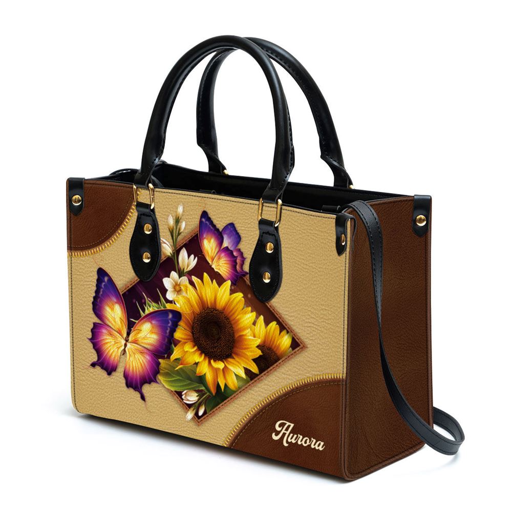 Personalized Sunflower And Butterfly Leather Handbag, Gifts For Women Of God - Image 2