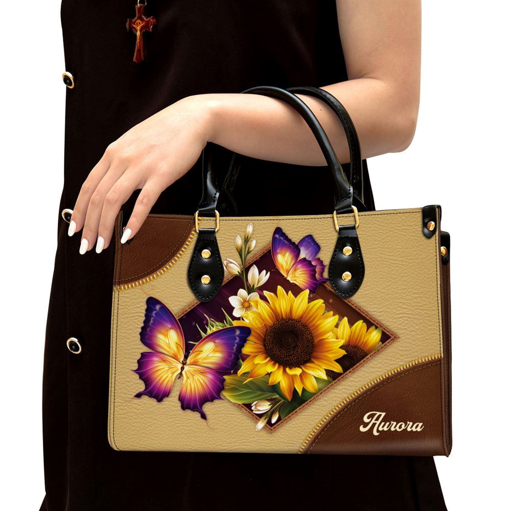 Personalized Sunflower And Butterfly Leather Handbag, Gifts For Women Of God - Image 4