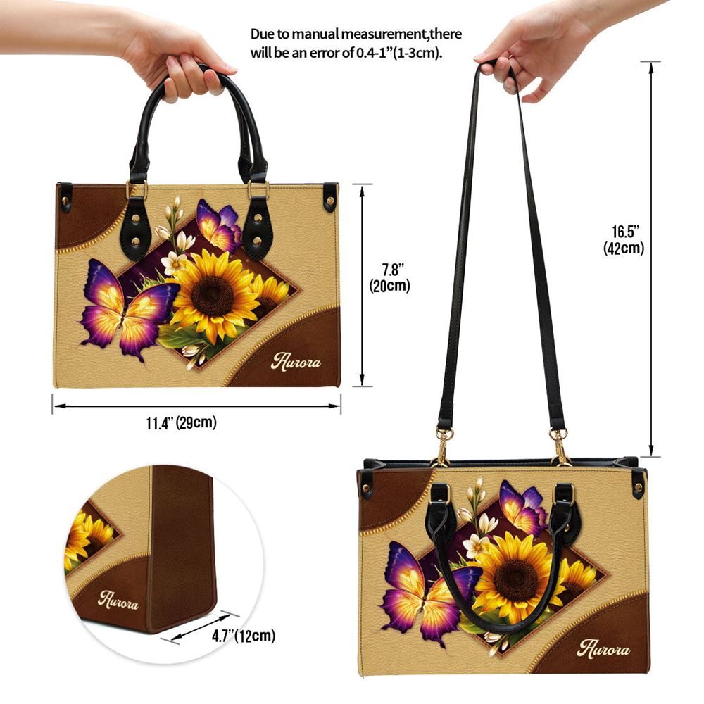 Personalized Sunflower And Butterfly Leather Handbag, Gifts For Women Of God - Image 5