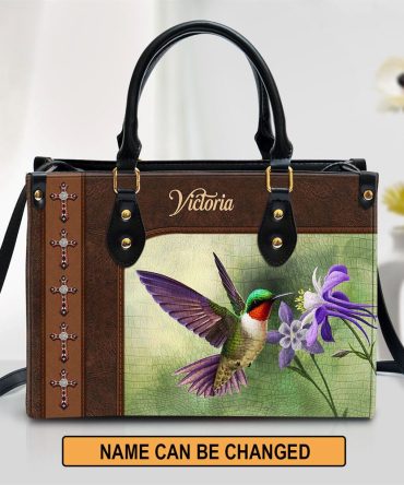 Ruby-throated Hummingbird Leather Bag, Personalized Leather Bag With Handle For Christian Women