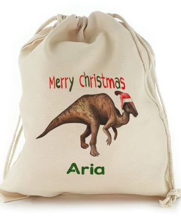 Santa Hat Parasaurolophus Christmas Sack, Gift For Chidren, Christmas Bag Gift, Christmas Gift 2023