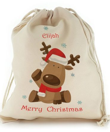Santa Hat Waving Reindeer Christmas Sack, Gift For Chidren, Christmas Bag Gift, Christmas Gift 2023