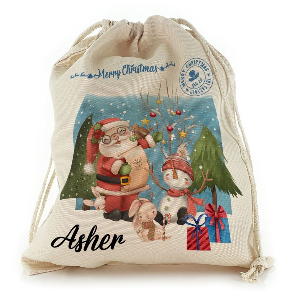 Santa and the Snowmen Christmas Sack, Gift For Chidren, Christmas Bag Gift, Christmas Gift 2023