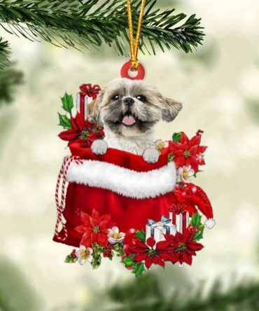 Shih Tzu In Gift Bag Christmas Ornament, Christmas Gift, Christmas Tree Decorations, Christmas Ornament 2023